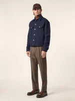 Navy Blue Wool Cloth Trucker Jacket - Image 4