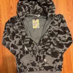 BAPE Men's Grey and Black Hoodie