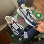 Prada Men's Blue and White Trainers - Image 3